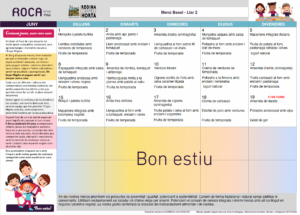 Menú d'I2 del mes de juny de l'escola Regina Carmeli Horta.